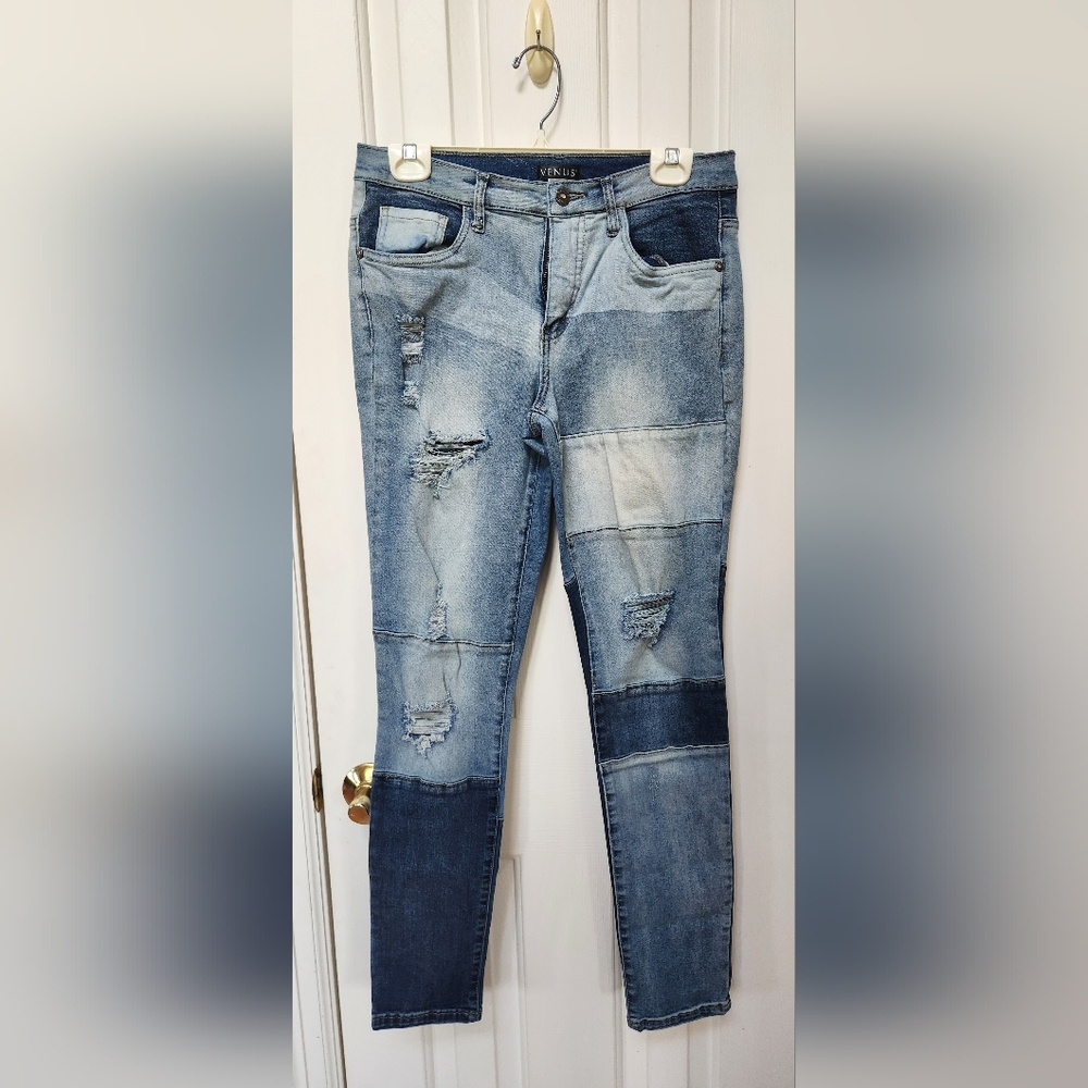 VENUS Multi-Blue Patchwork Jeans